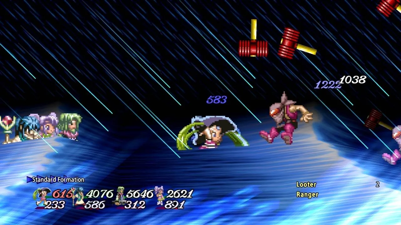 Party fighting a Looter Ranger underwater during a secret technique animation