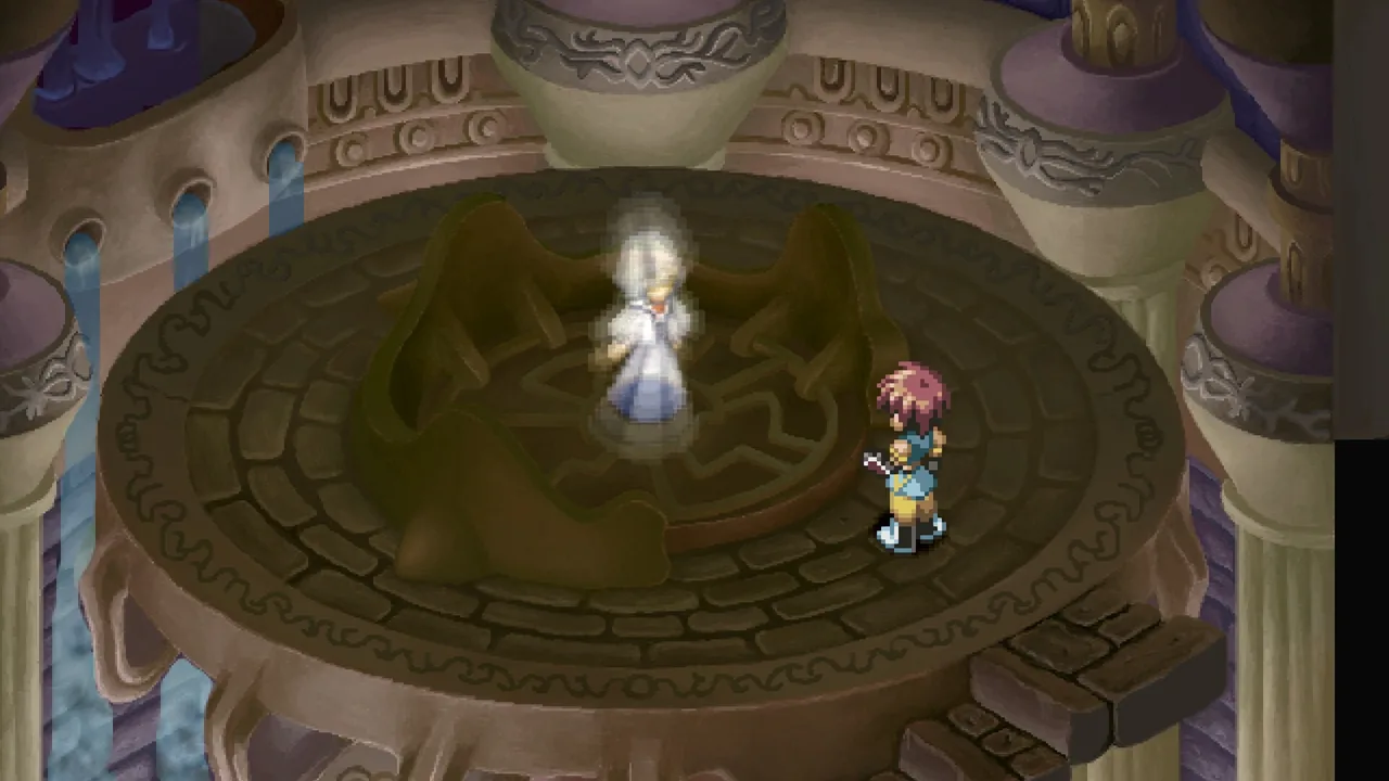 Circular ritual platform with a white-robed spirit at its centre in Tales of Eternia Remastered